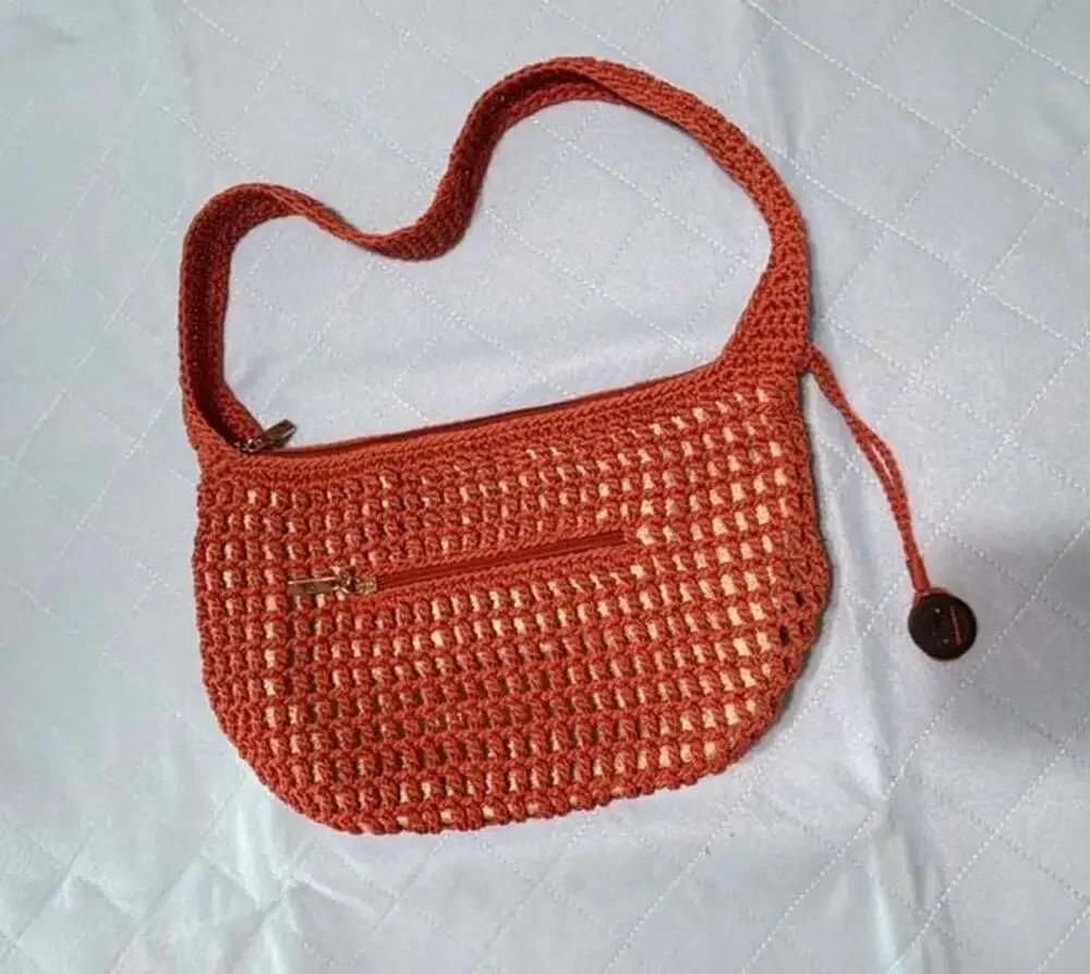 The Sak Crochet Hobo Zip Shoulder Bag, Burnt Orange